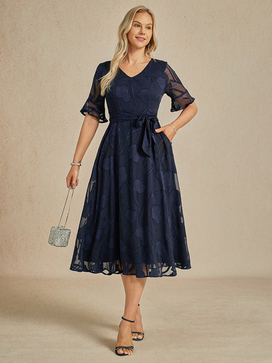 Ruffle Flutter Lace Midi Dress