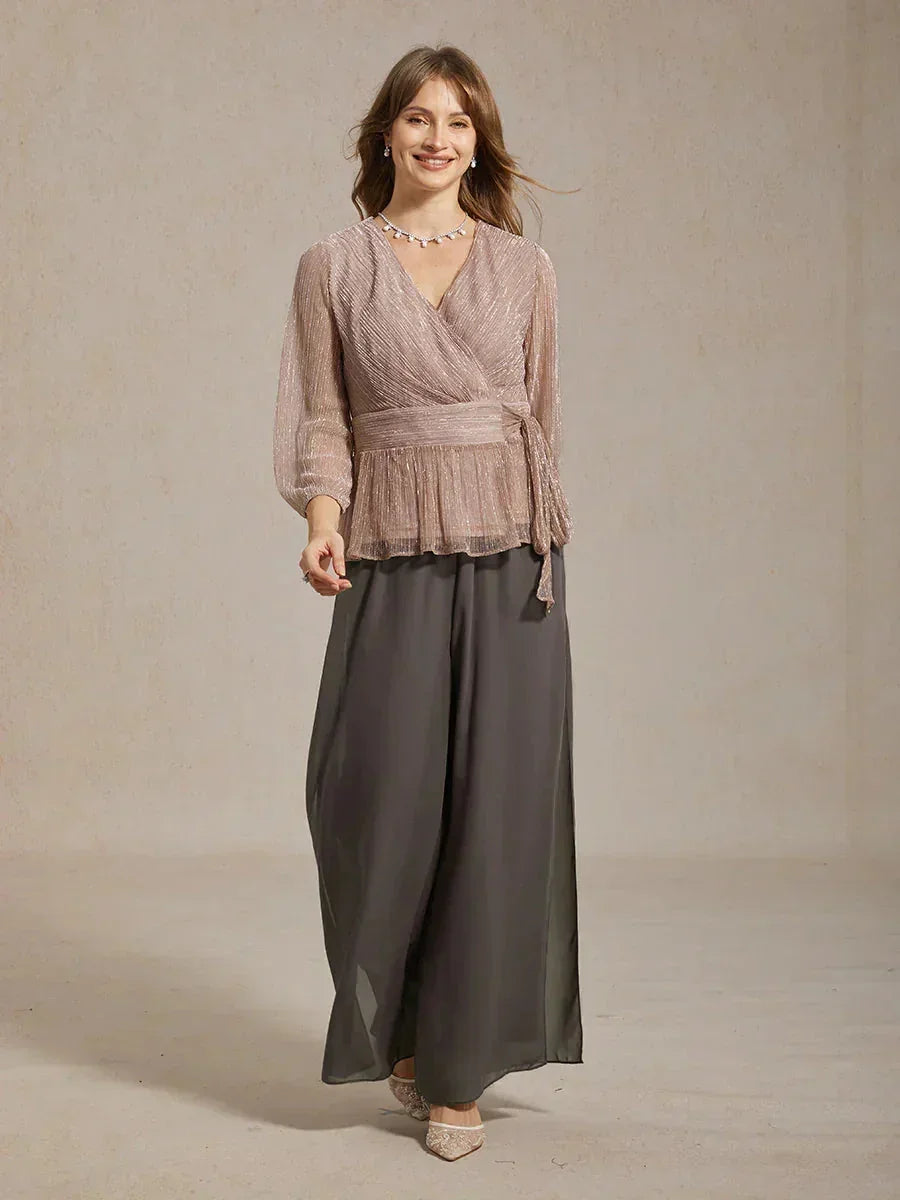Metallic Pleated Chiffon Evening Wrap Top