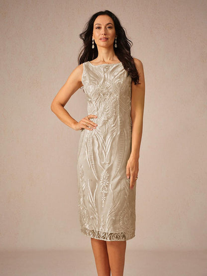 Robe sans manches à col bateau en dentelle brodée