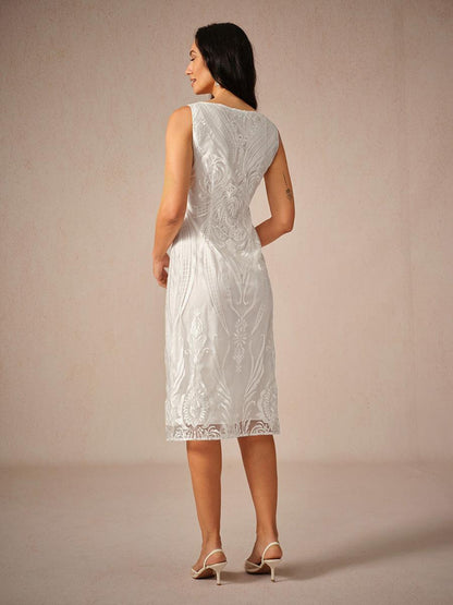 Robe sans manches à col bateau en dentelle brodée