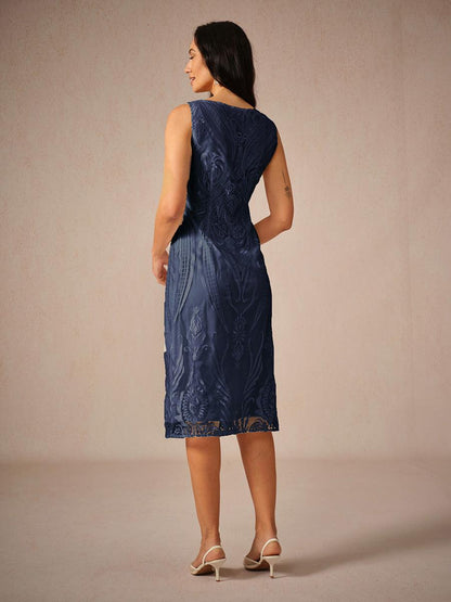 Robe sans manches à col bateau en dentelle brodée