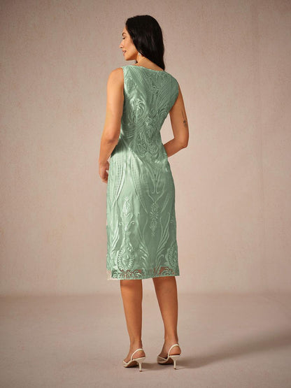 Robe sans manches à col bateau en dentelle brodée 