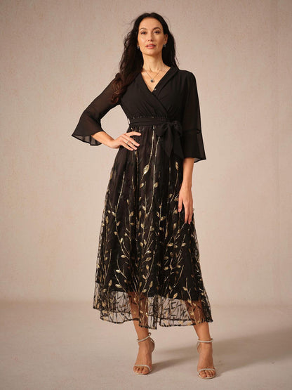 Robe midi en maille à paillettes bleu marine