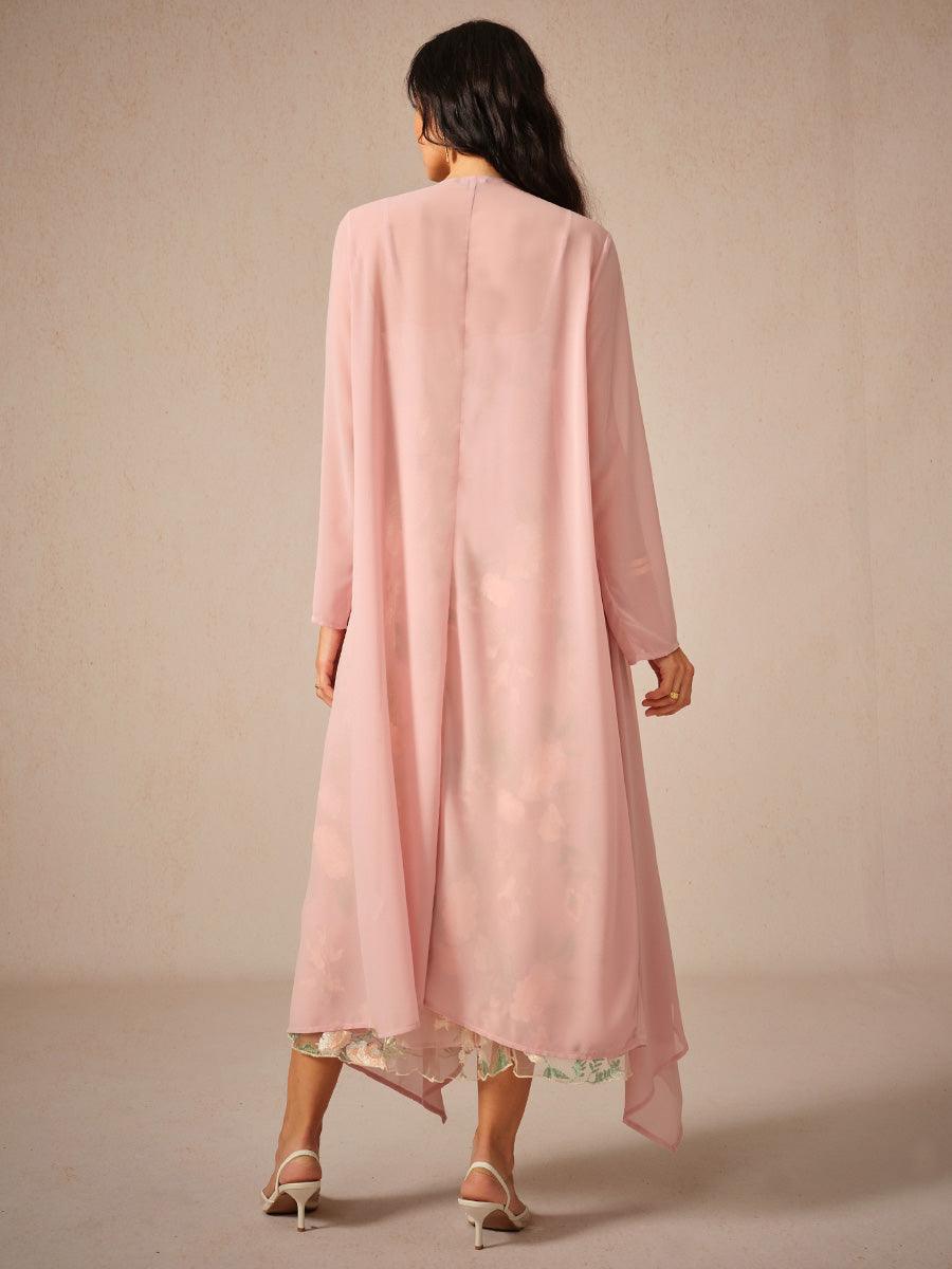 Ensemble robe en mousseline de soie et dentelle brodée