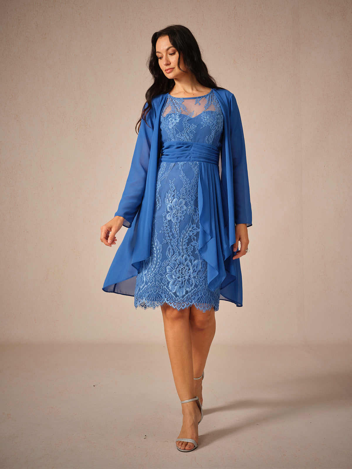 Lace Trim Chiffon Dress