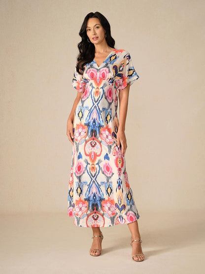 Robe longue en satin tie-dye