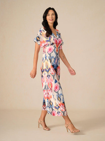 Robe longue en satin tie-dye