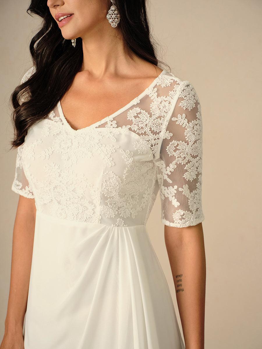 Lace V-Neck Summer Wedding Dress