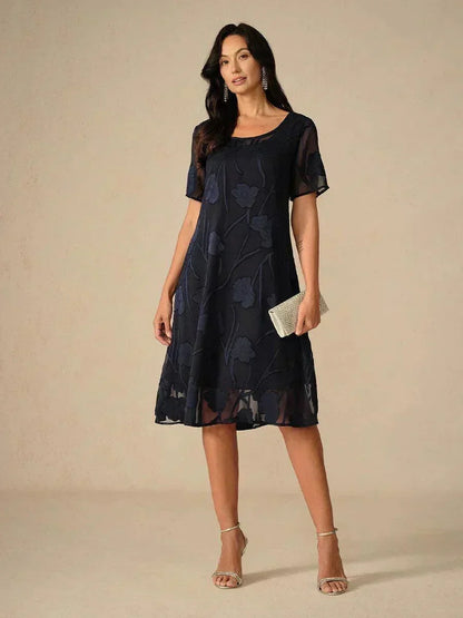 Floral Sheer Chiffon Knee-Length A Line Dress