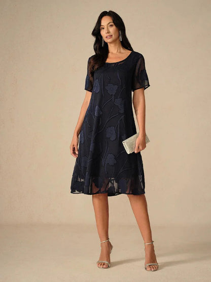 Floral Sheer Chiffon Knee-Length A Line Dress