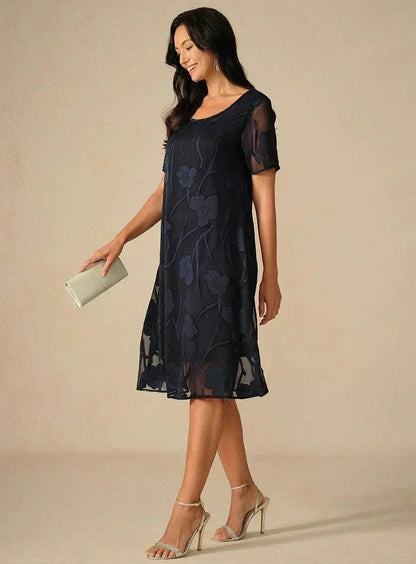 Floral Sheer Chiffon Knee-Length A Line Dress