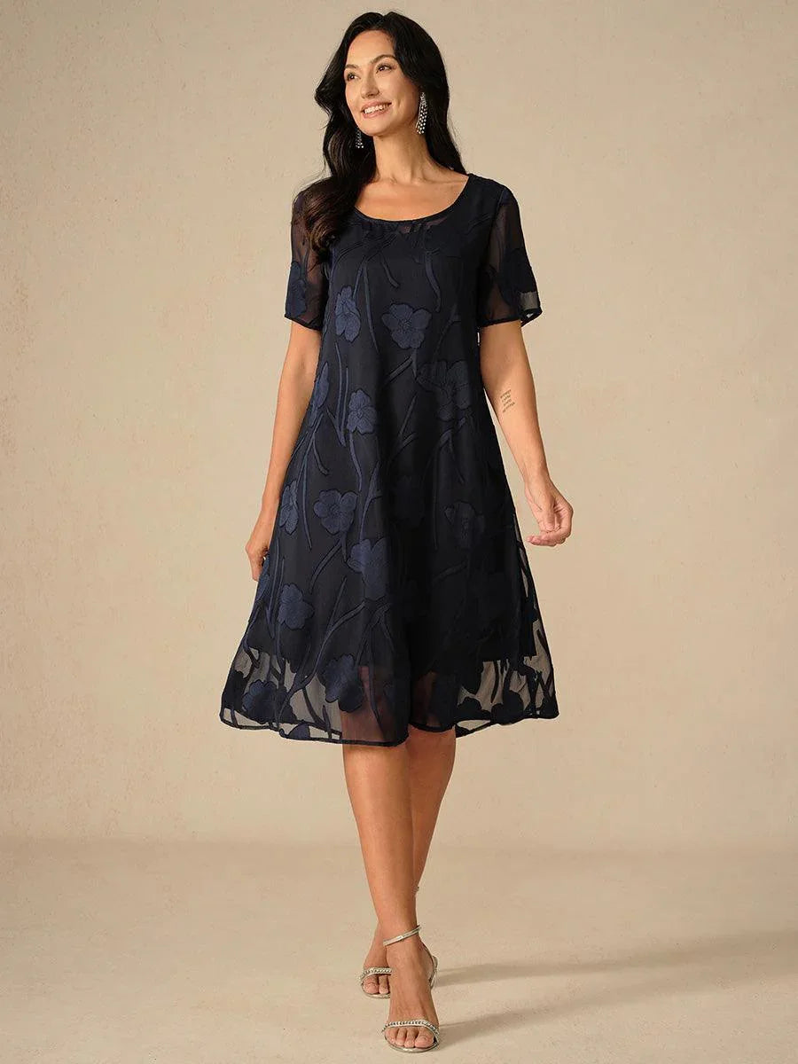 Floral Sheer Chiffon Knee-Length A Line Dress