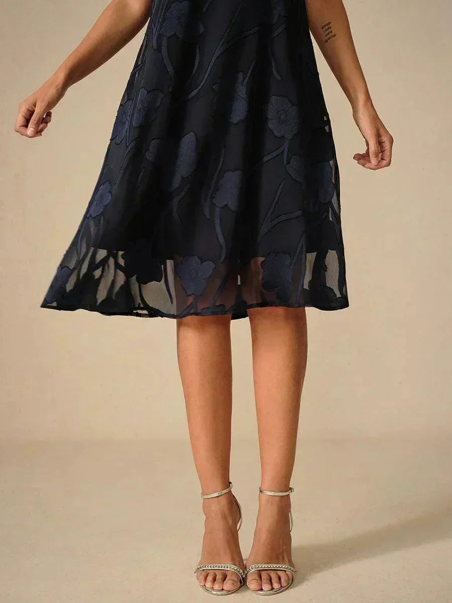 Floral Sheer Chiffon Knee-Length A Line Dress