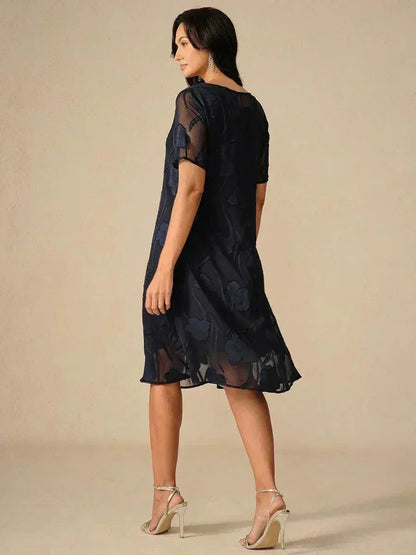 Floral Sheer Chiffon Knee-Length A Line Dress