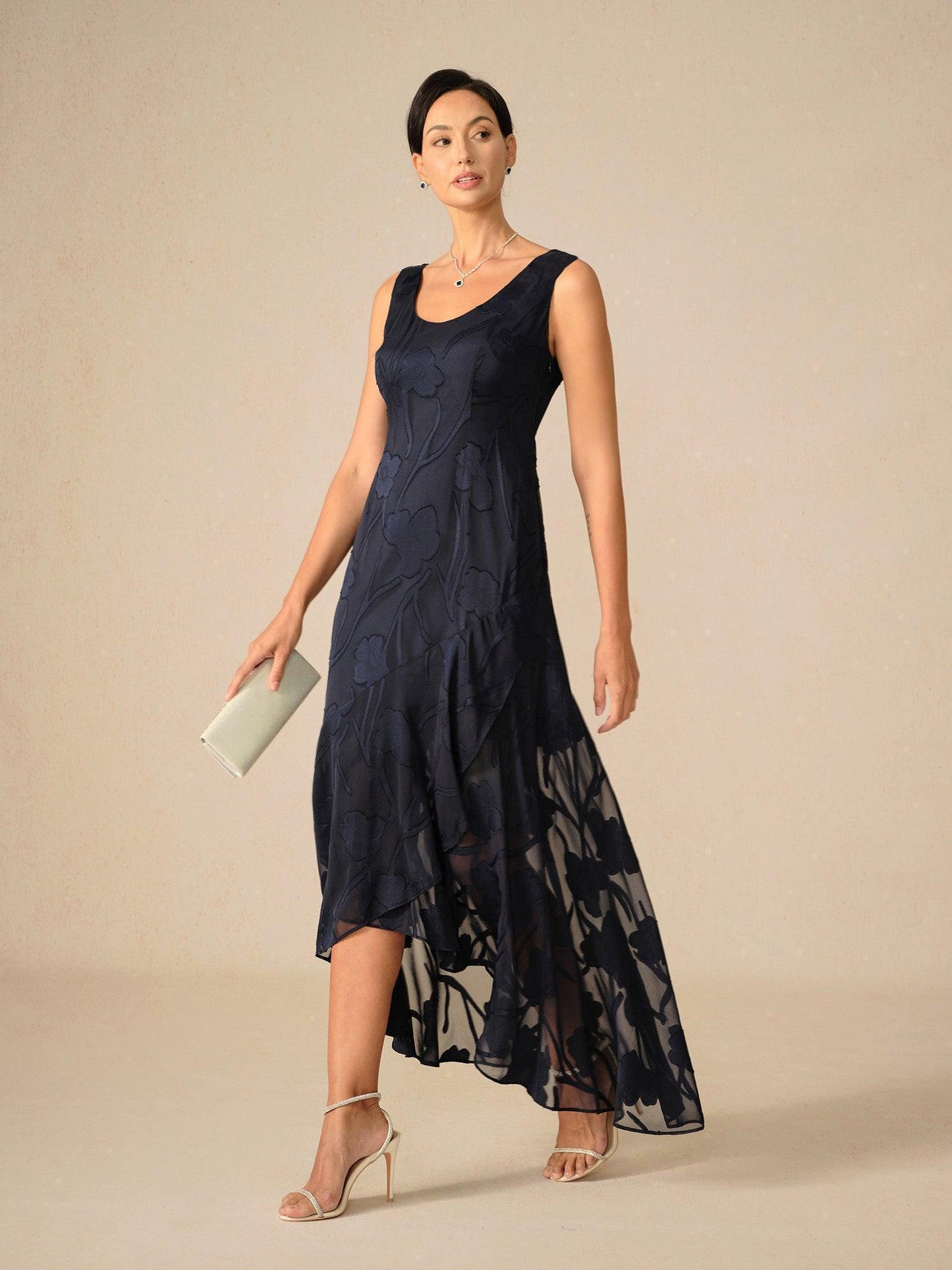 Floral Chiffon Evening Gown with Asymmetrical Hem