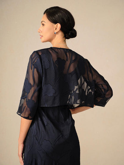 Floral Stretch Velvet 3/4 Sleeve Shrug