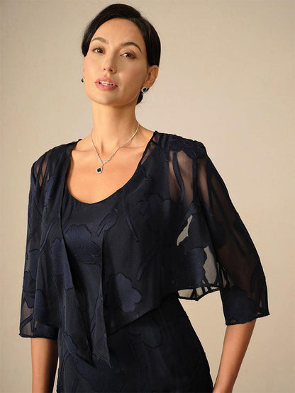 Cardigan aus transparentem Chiffon mit Blumenmuster und 3/4-Ärmeln