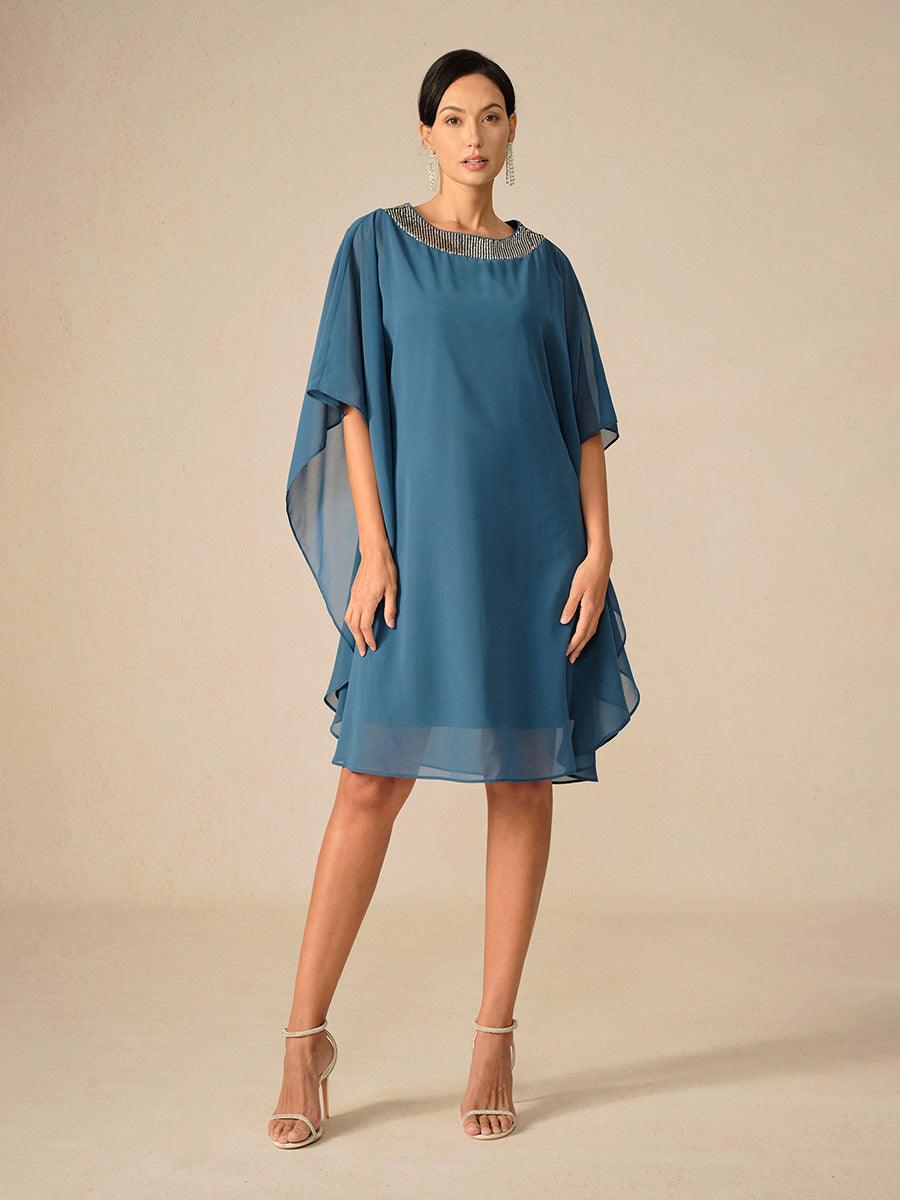 Beaded Chiffon Cape Dress