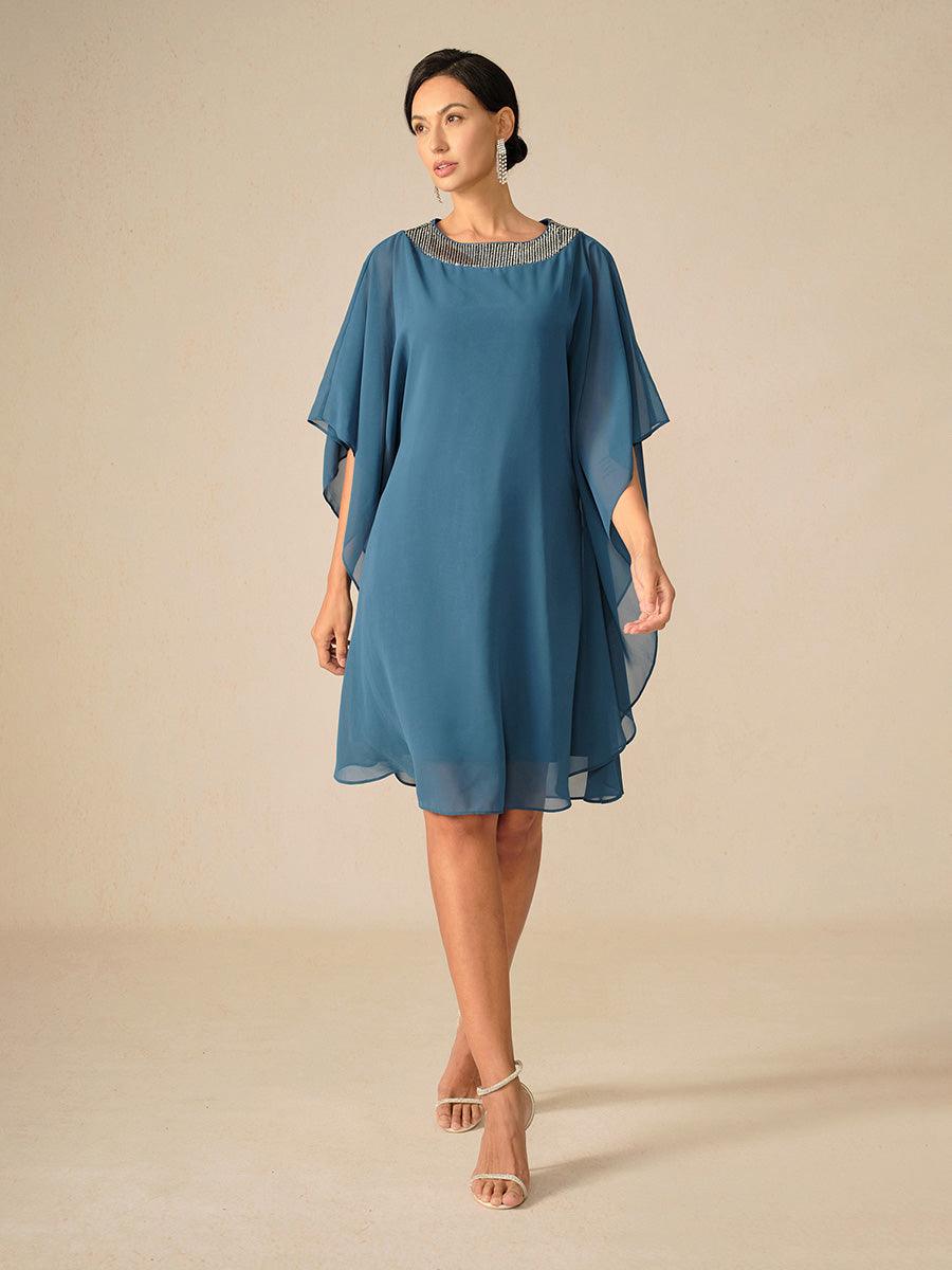 Beaded Chiffon Cape Dress
