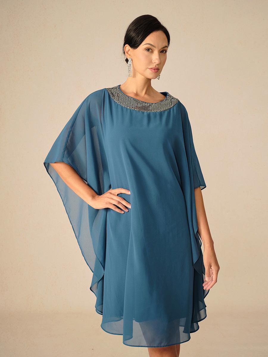 Beaded Chiffon Cape Dress
