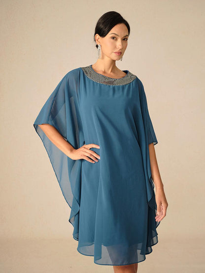 Beaded Chiffon Cape Dress