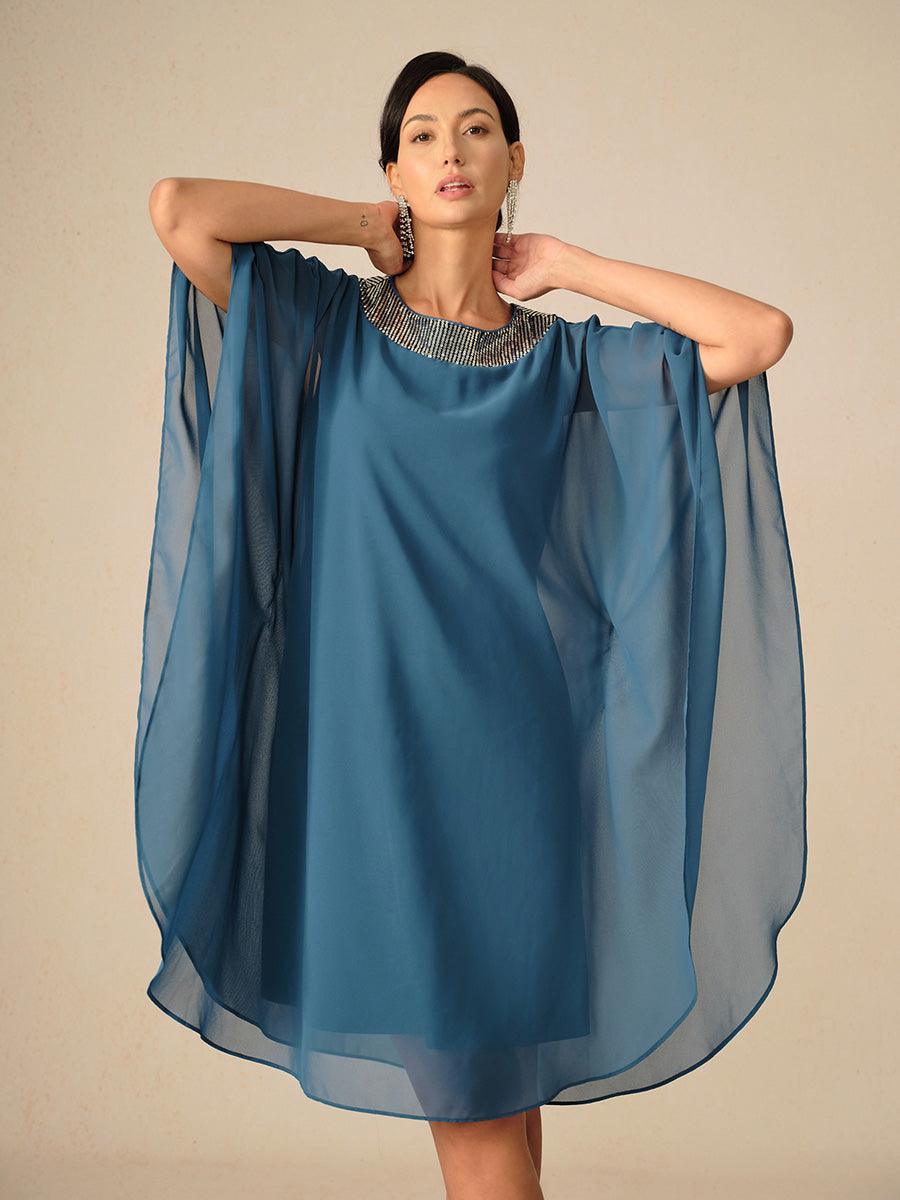 Beaded Chiffon Cape Dress