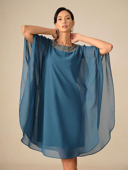 Beaded Chiffon Cape Dress