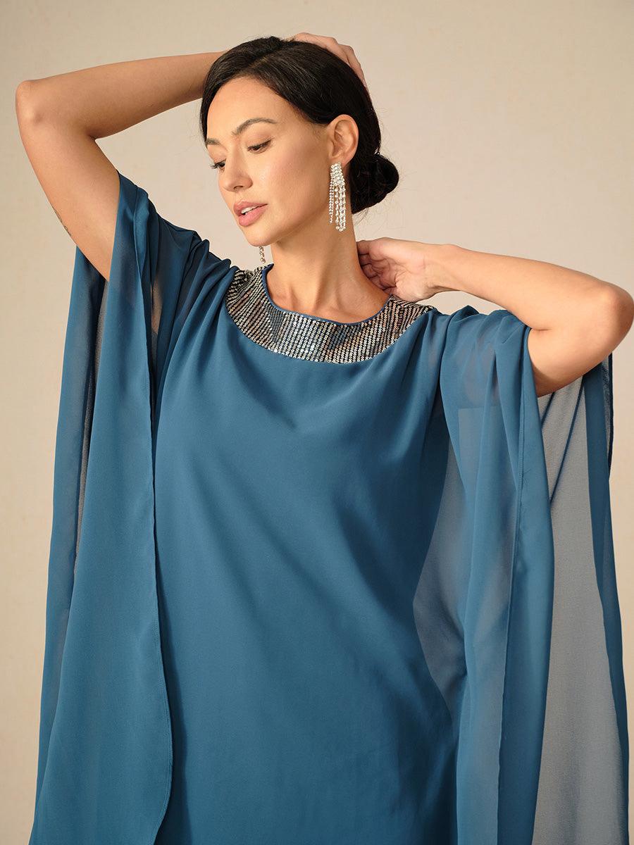 Beaded Chiffon Cape Dress