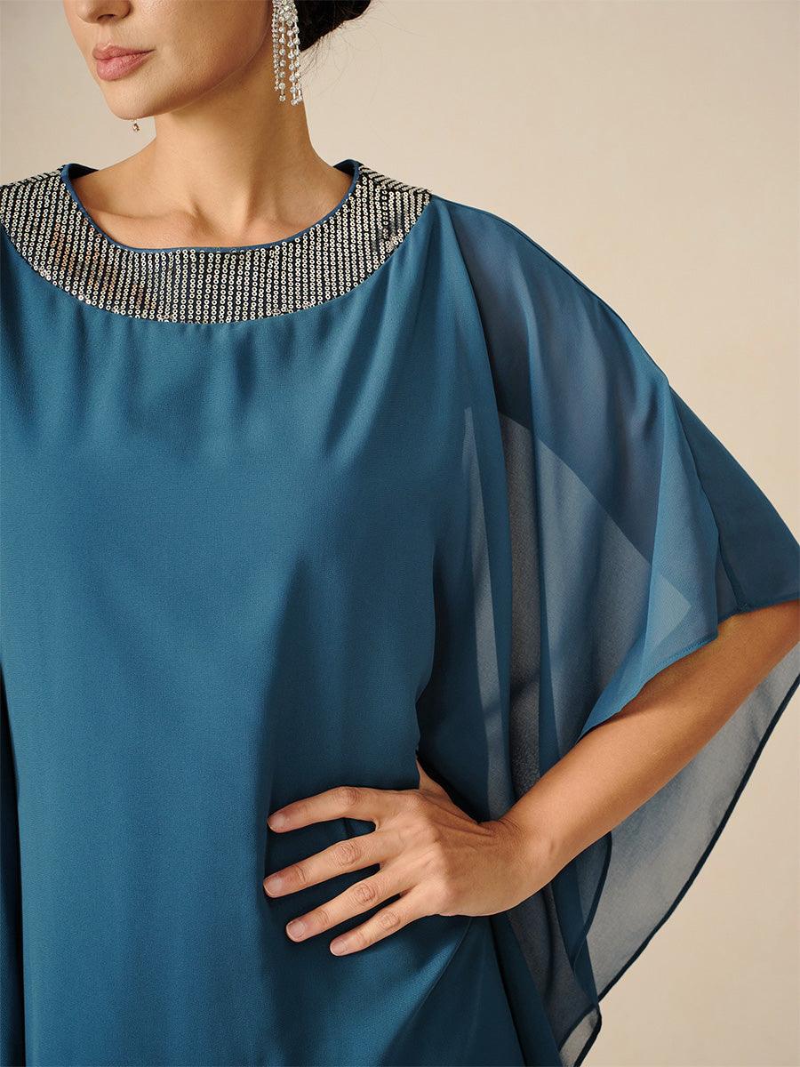 Beaded Chiffon Cape Dress