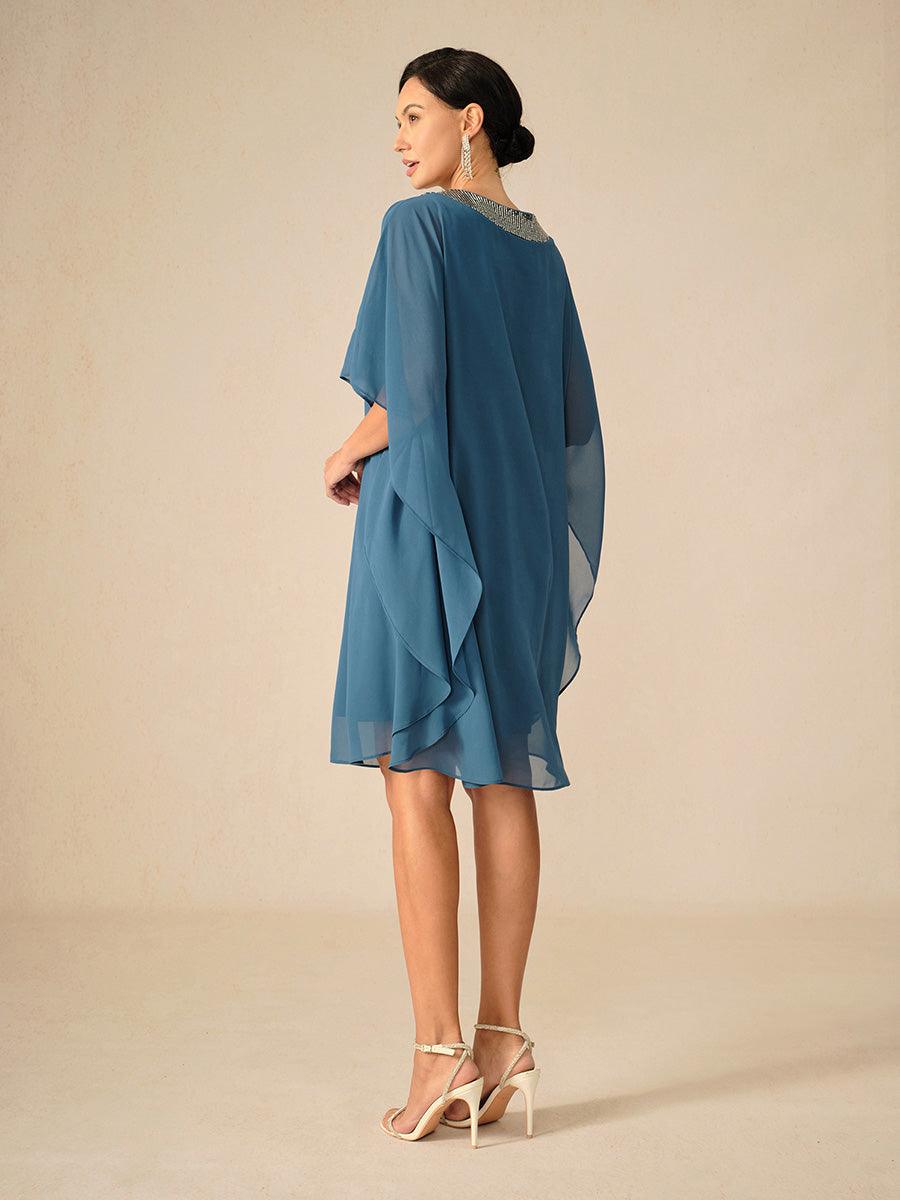 Beaded Chiffon Cape Dress