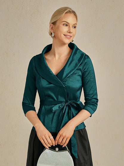 Chemisier en taffetas extensible à manches 3/4 avec lien à la taille