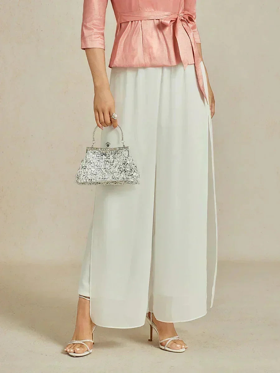 Lace Straight Leg Pant With Chiffon Split Leg Overlay