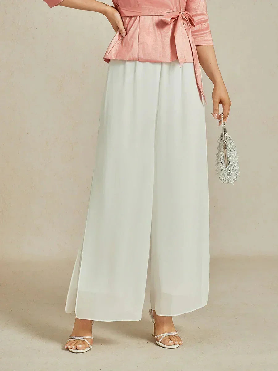 Straight Leg Pant With Chiffon Split Leg Overlay
