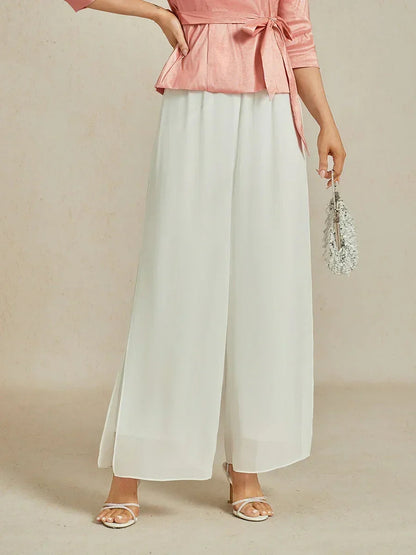 Lace Straight Leg Pant With Chiffon Split Leg Overlay