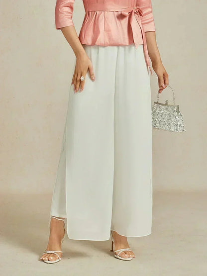 Lace Straight Leg Pant With Chiffon Split Leg Overlay