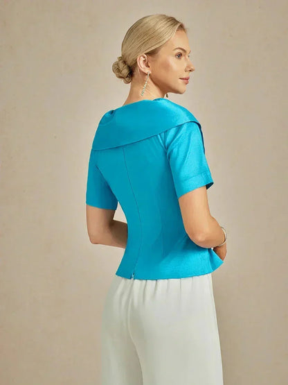 Elbow Sleeve Stretch Taffeta Blouse