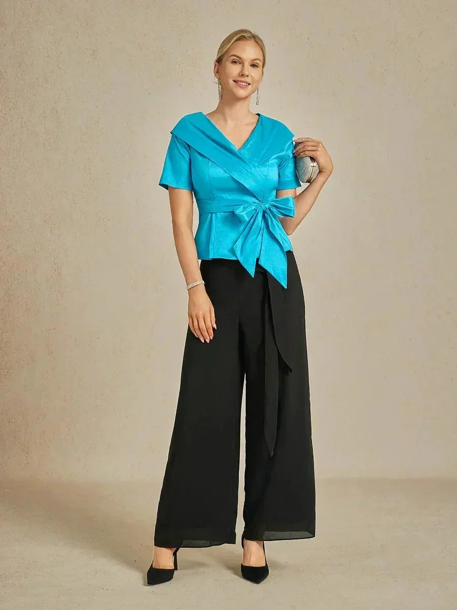 Elbow Sleeve Stretch Taffeta Blouse