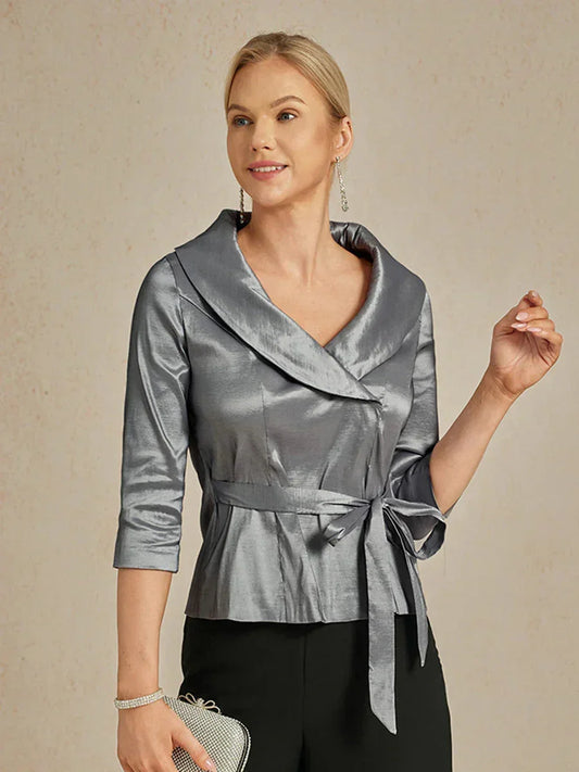 Chemisier en taffetas extensible à manches 3/4 avec lien à la taille