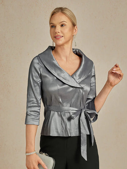 Chemisier en taffetas extensible à manches 3/4 avec lien à la taille