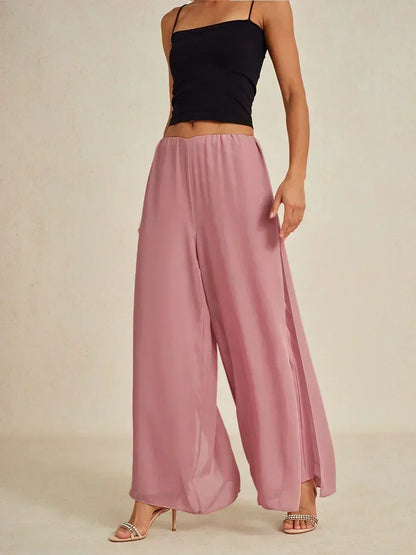 Straight Leg Pant With Chiffon Split Leg Overlay