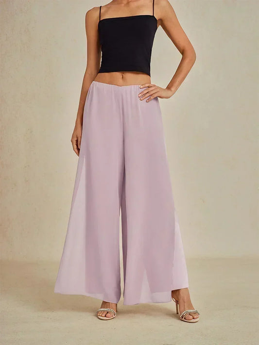 Straight Leg Pant With Chiffon Split Leg Overlay