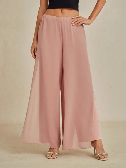 Lace Straight Leg Pant With Chiffon Split Leg Overlay