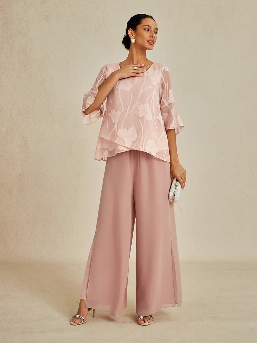 Straight Leg Pant With Chiffon Split Leg Overlay