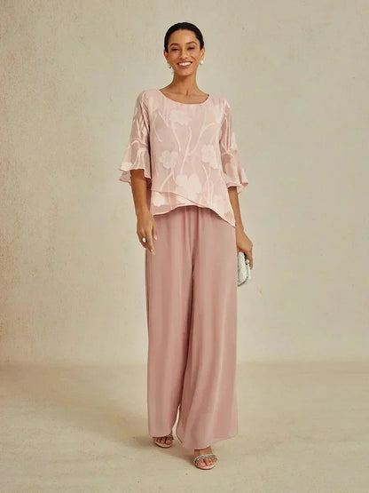 Straight Leg Pant With Chiffon Split Leg Overlay