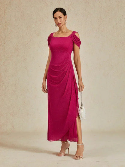 Enkellange Cold-Shoulderjurk van Glittermesh
