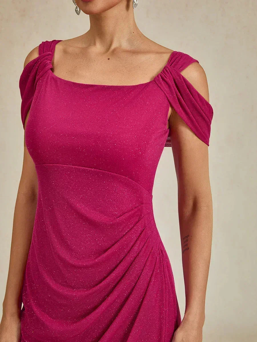 Ankle-Length Cold Shoulder Glitter Mesh Dress