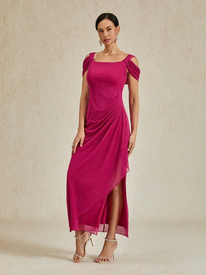 Vestito in rete glitterata con spalle scoperte e lunghezza alla caviglia