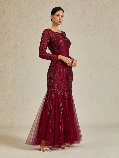 Robe sirène longue à paillettes et perles