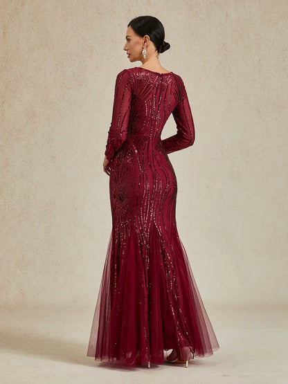 Robe sirène longue à paillettes et perles