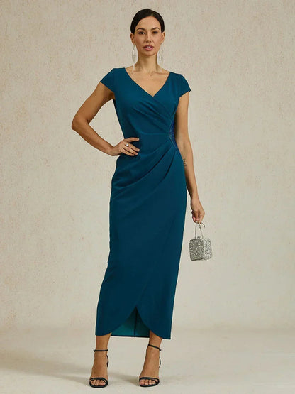 Elegant Wrap Dress with Rhinestone